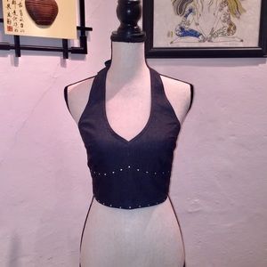 Denim halter top with studs